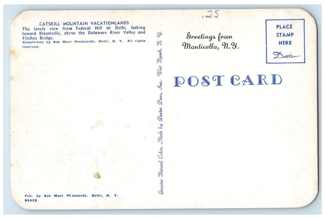 c1950's Catskill Mountain Vacationlands, Federal Hill at Delhi NY Postcard