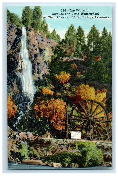 c1960 Waterfall Old Time Waterwheel Clear Creek Idaho Springs Colorado Postcard