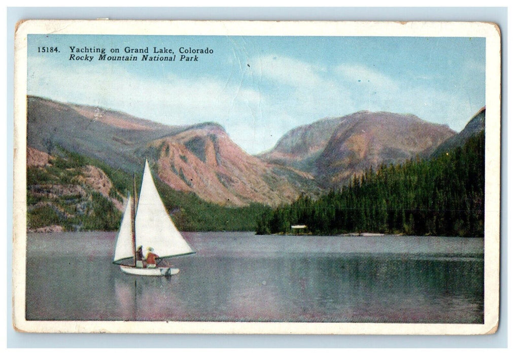 1934 Yachting Grand Lake Rocky Mountain National Park Colorado CO Postcard