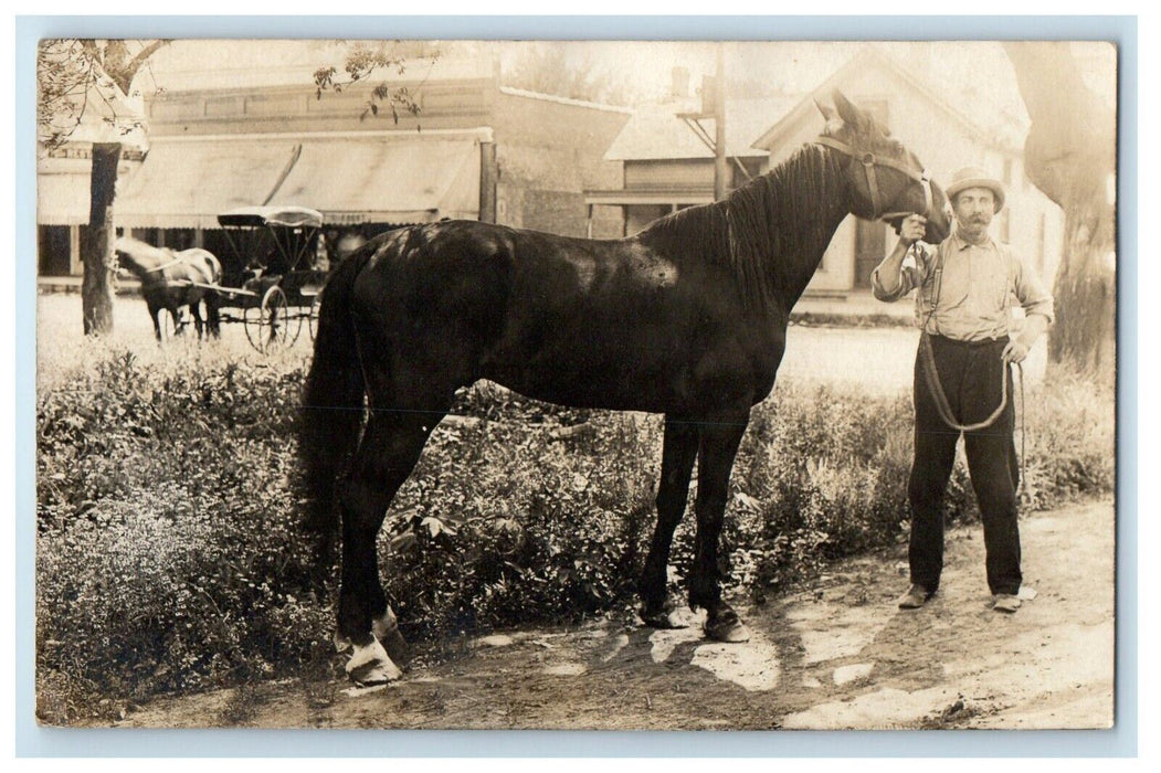 c1910's The Horse And Old Man Cowboy RPPC Photo Unposted Antique Postcard