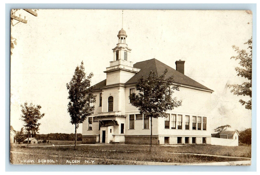 1913 High School Building Alden New York NY RPPC Photo Posted Antique Postcard