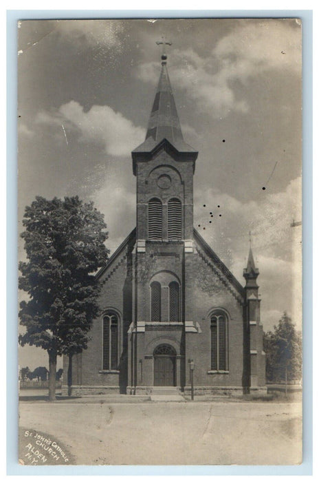 1913 St. John's Catholic Church Alden New York NY RPPC Photo Antique Postcard
