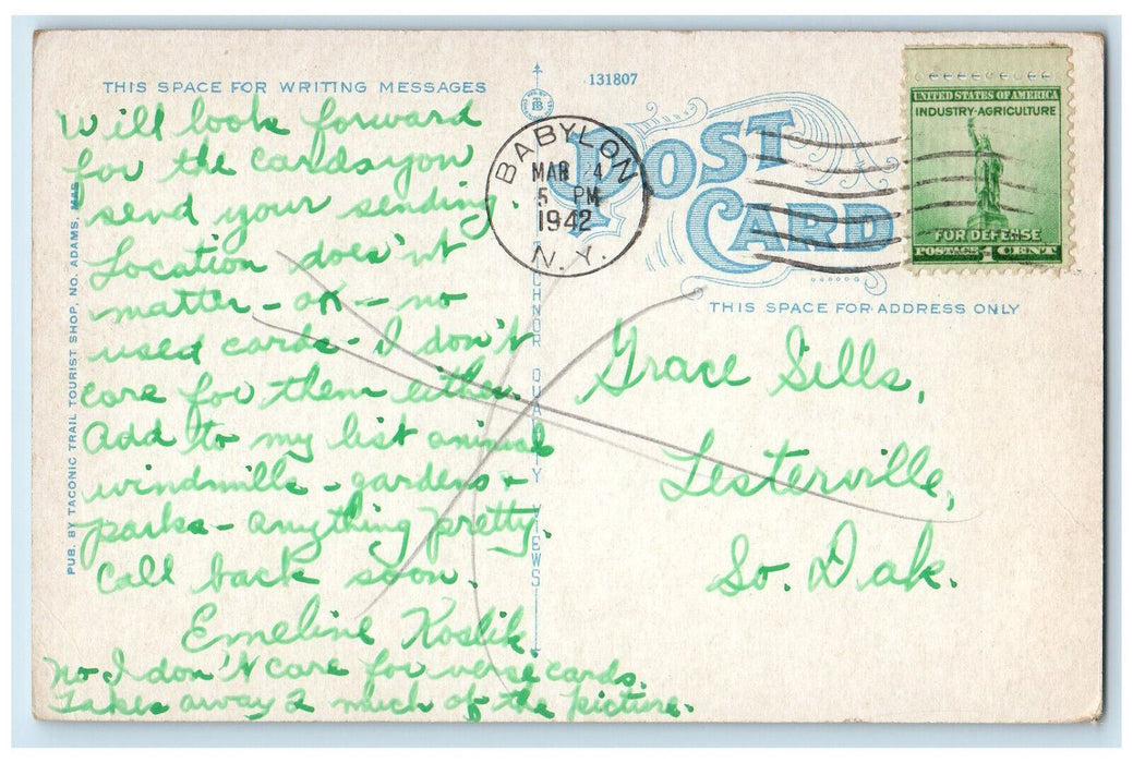 1942 Hoosic Mount Range Along The Taconic Trail Petersburg NY Postcard