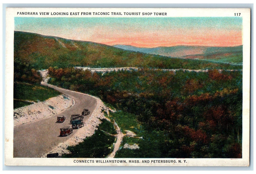 c1930's Panorama View, Taconic Trail, Tourist Shop Tower, Petersburg NY Postcard