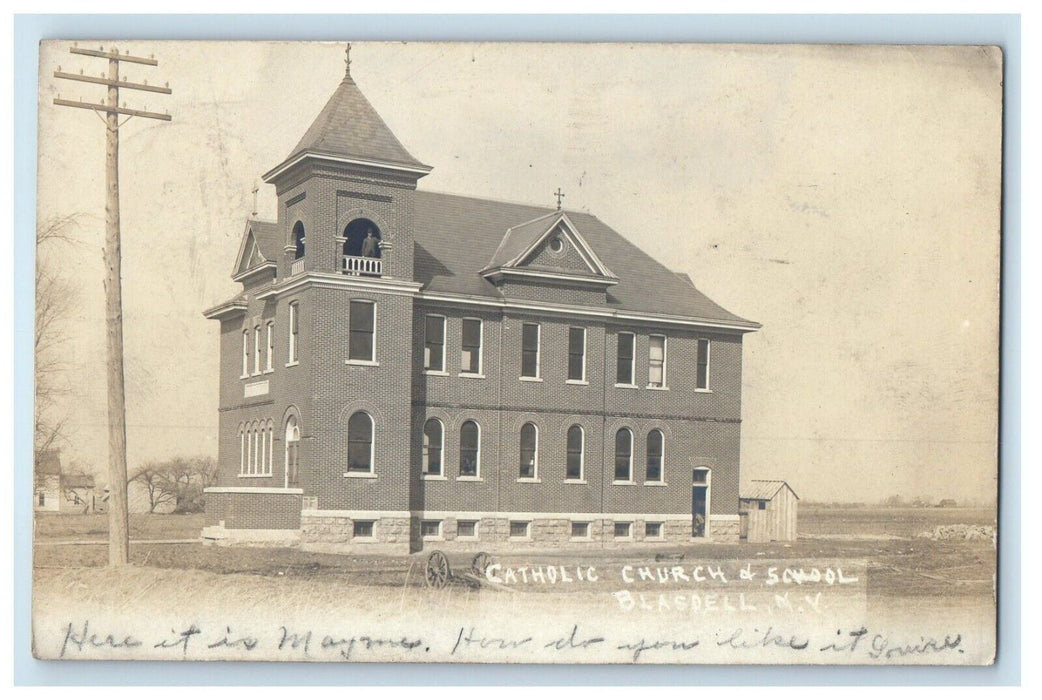 1907 Catholic Church & School Building Blasdell New York NY RPPC Photo Postcard