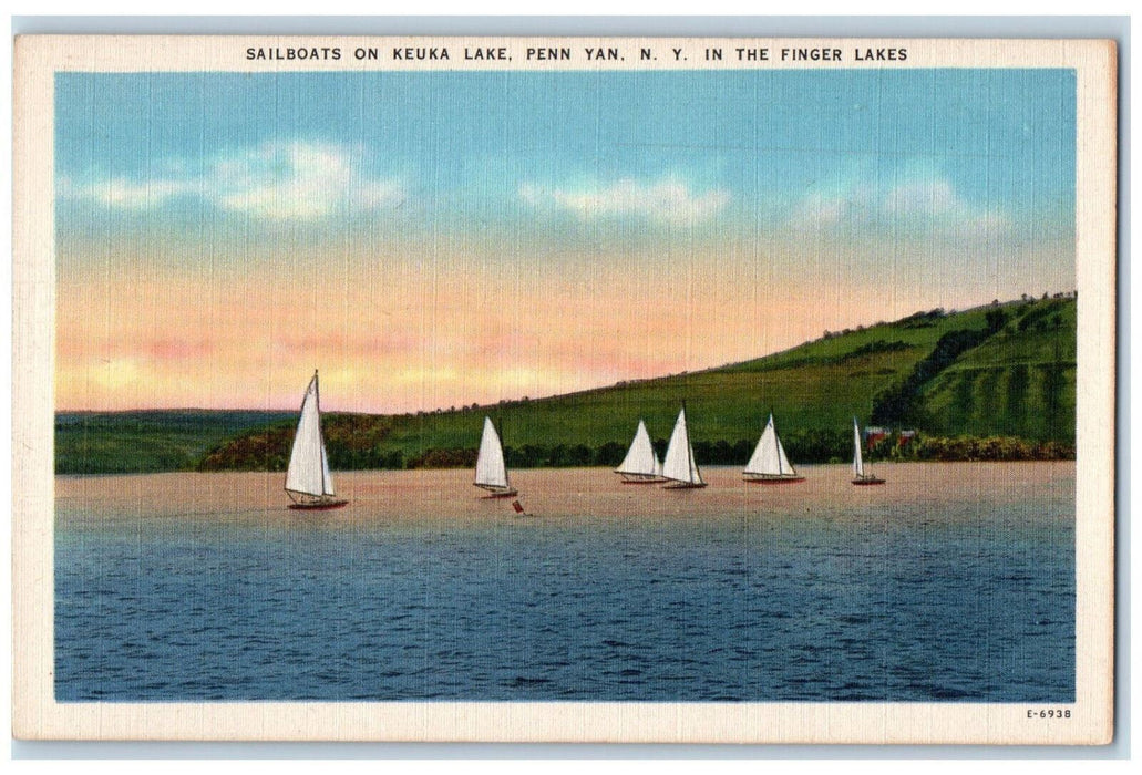 c1940s In The Finger Lakes Sailboats on Keuka Lake Penn Yan New York NY Postcard