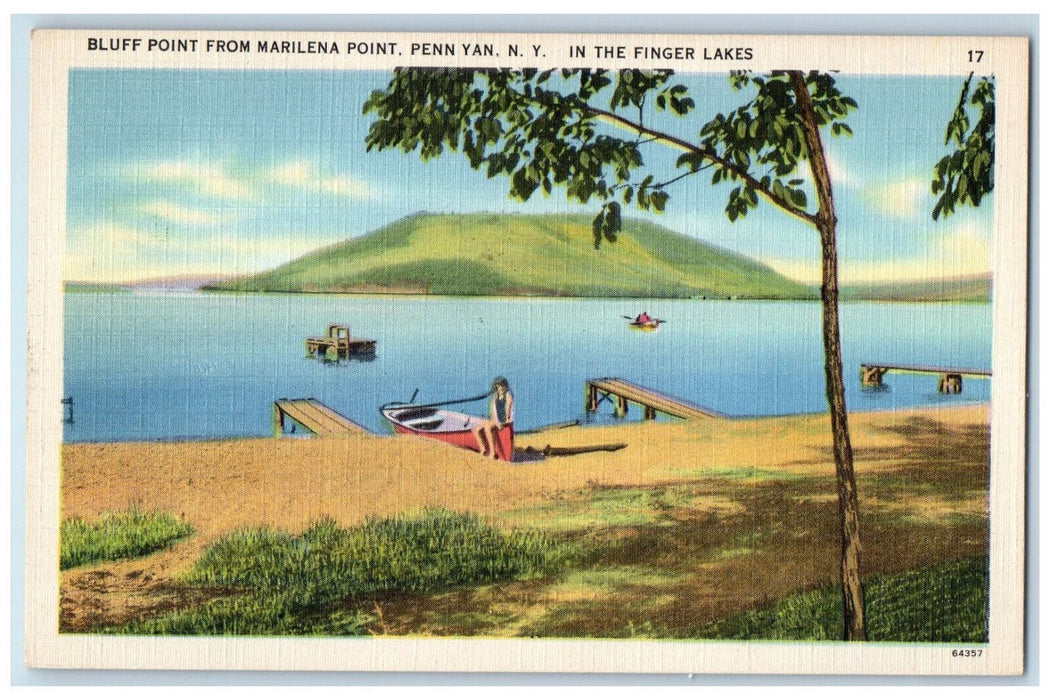 c1940's Boat Scene, In The Finger Lakes Bluff Point Penn Yan NY Postcard