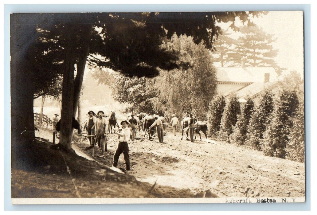 1909 Road Construction Occupational Ashcraft Boston NY RPPC Photo Postcard