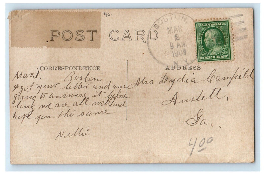 1909 Road And House View Boston New York NY RPPC Photo Posted Antique Postcard