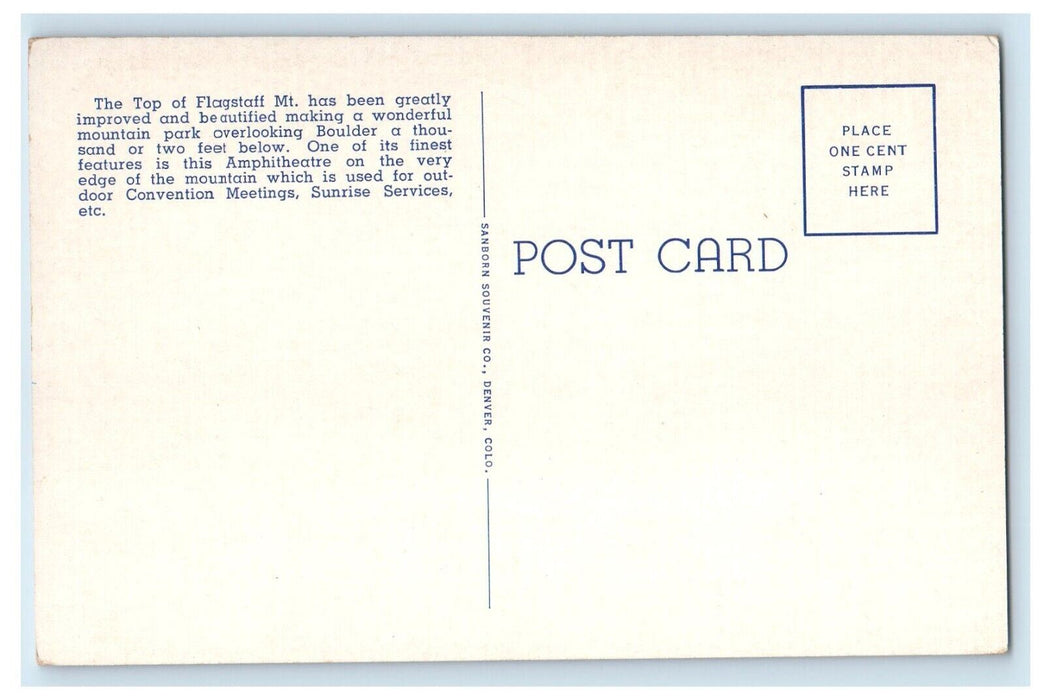 c1940 Amphitheatre Top Flagstaff Mountain Overlooking Boulder Colorado Postcard