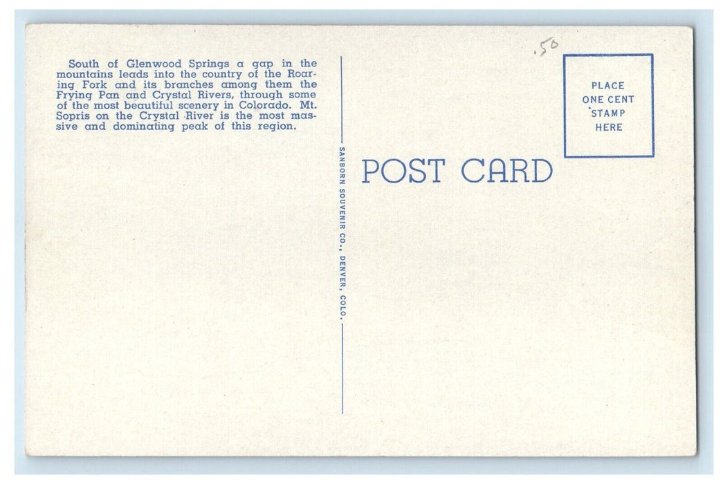 c1960 Mt Sopris Altitude 12,823 Crystal River Glenwood Springs Colorado Postcard