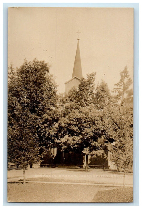 c1910's Catholic Church Covered Trees Boston New York NY RPPC Photo Postcard