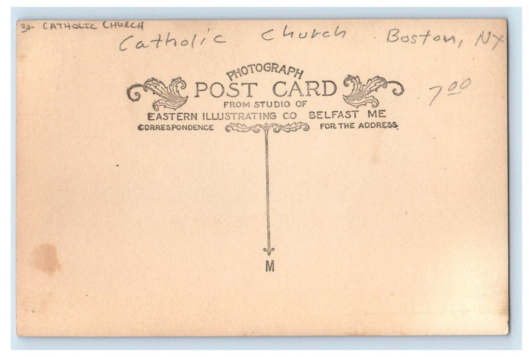 c1910's Catholic Church Covered Trees Boston New York NY RPPC Photo Postcard