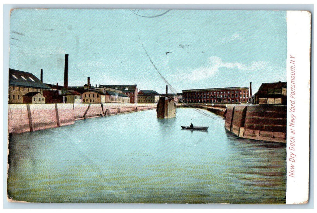 c1910 Boat Scene, New Dry Dock at Navy Yard Portsmouth New York NY Postcard