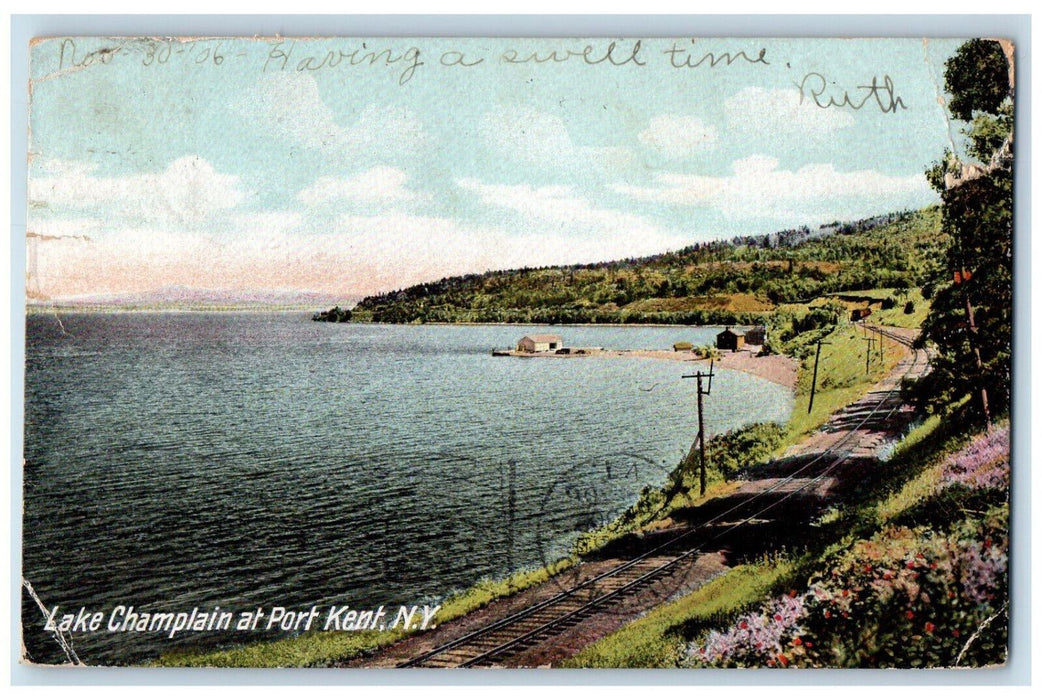 1906 Railway Lake Champlain at Port Kent New York NY North Clarendon VT Postcard