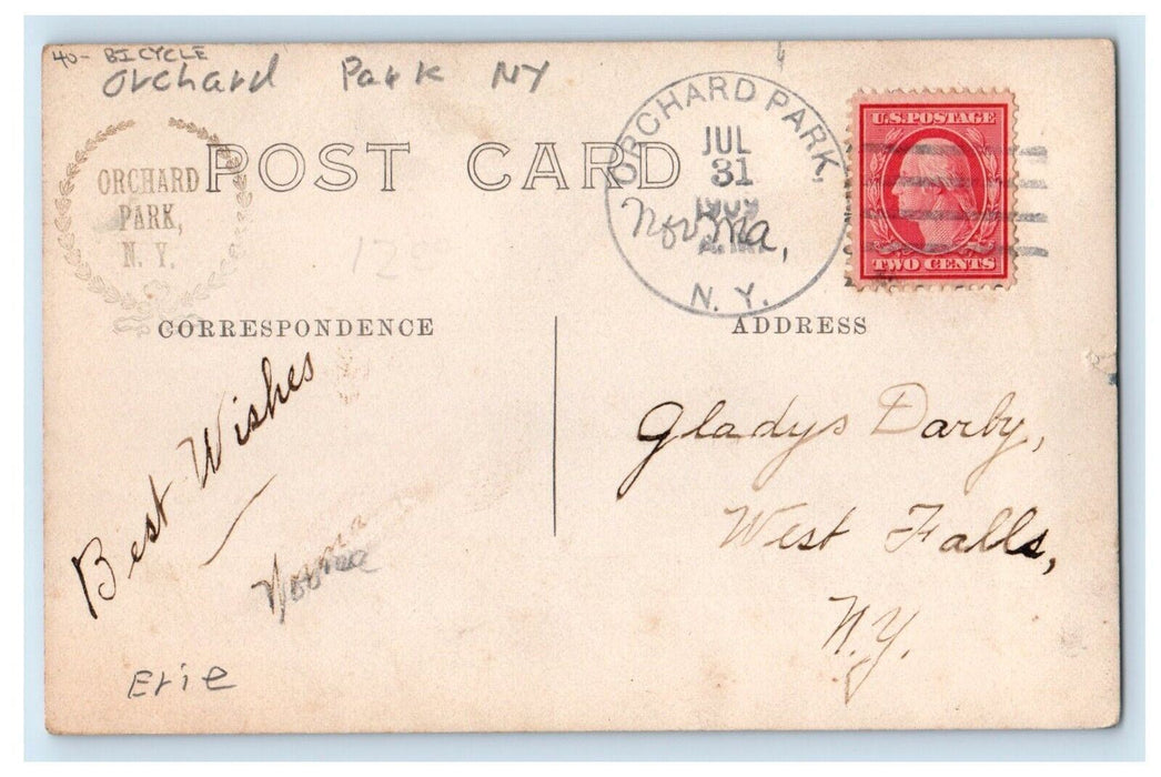 1909 Maple Street View Bicycle Orchard Park New York NY RPPC Photo Postcard