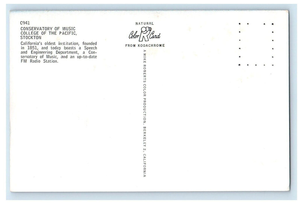 c1960 Conservatory Music College of the Pacific Stockton California CA Postcard