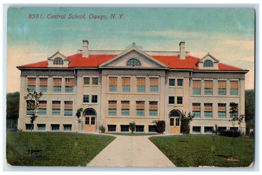 c1910 Central School Front View, Owego New York NY Antique Postcard