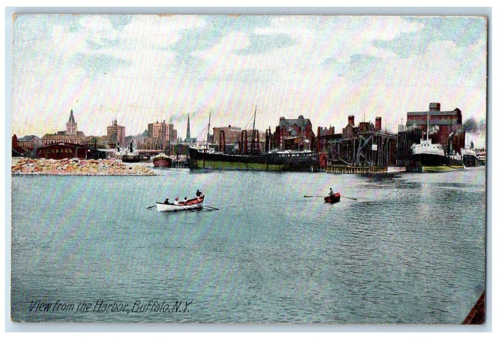 c1910's View From The Harbor Canoeing Boats Buffalo New York NY Antique Postcard