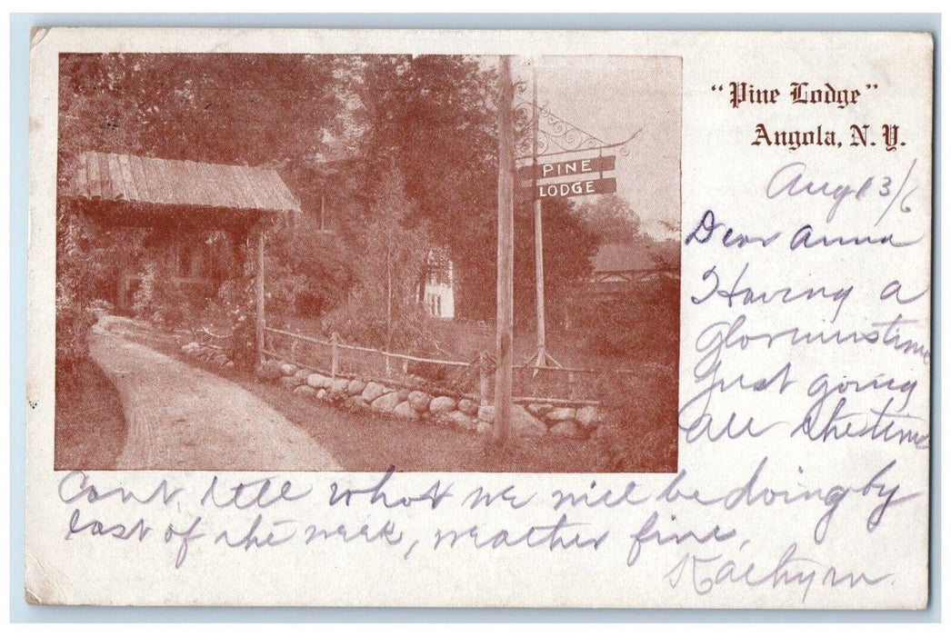 1906 View Of Pine Lodge Sign Angola New York NY Posted Antique Postcard