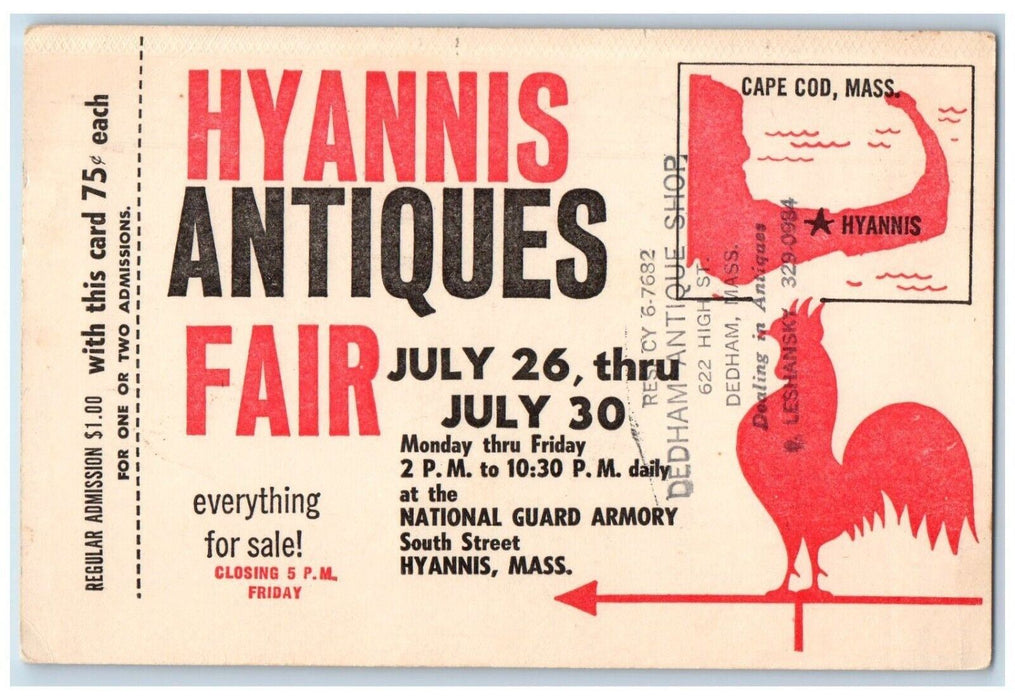 Hyannis Antiques Fair Advertising Hyannis Massachusetts MA Vintage Postcard