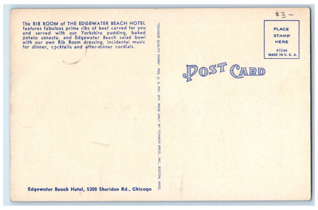 c1940's Rib Room Edgewater Beach Hotel And Restaurant Logo Chicago IL Postcard