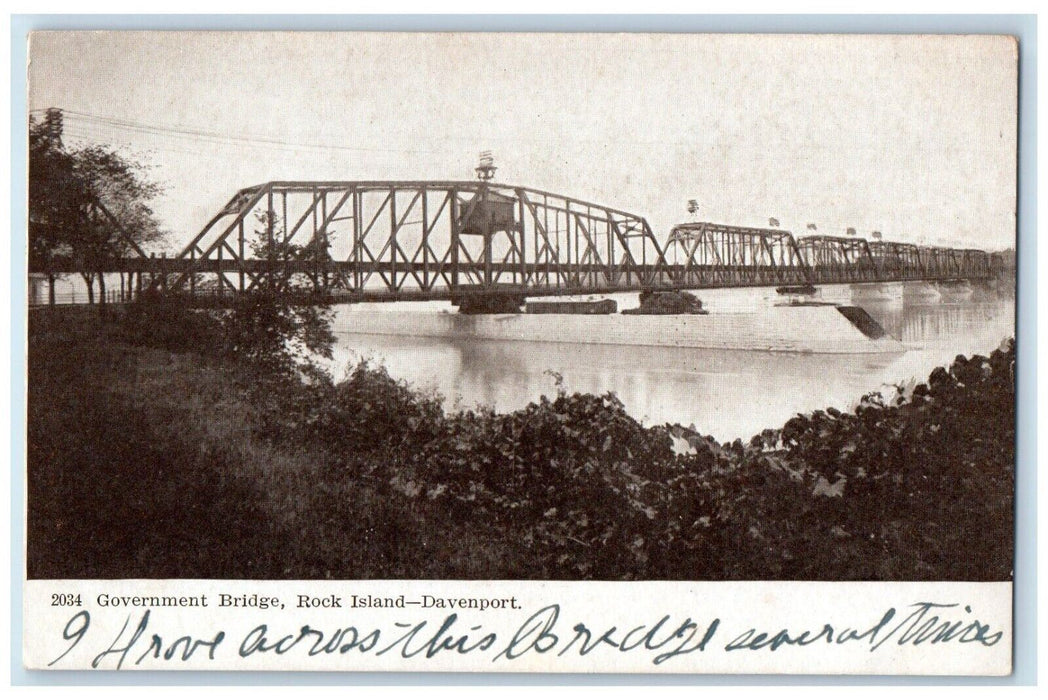 c1910's Government Bridge Rock Island Davenport Iowa IA Antique Postcard