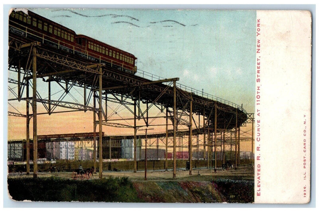 1907 Elevated R. R. Railroad Train Curve At 110th Street New York NY Postcard