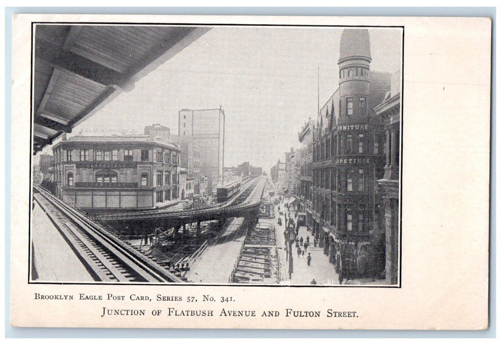c1905 Junction Of Flatbush Avenue And Fulton Street Railroad Train Postcard