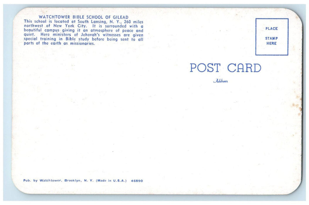 c1950's Watchtower Bible School of Gilead South Lansing New York NY Postcard