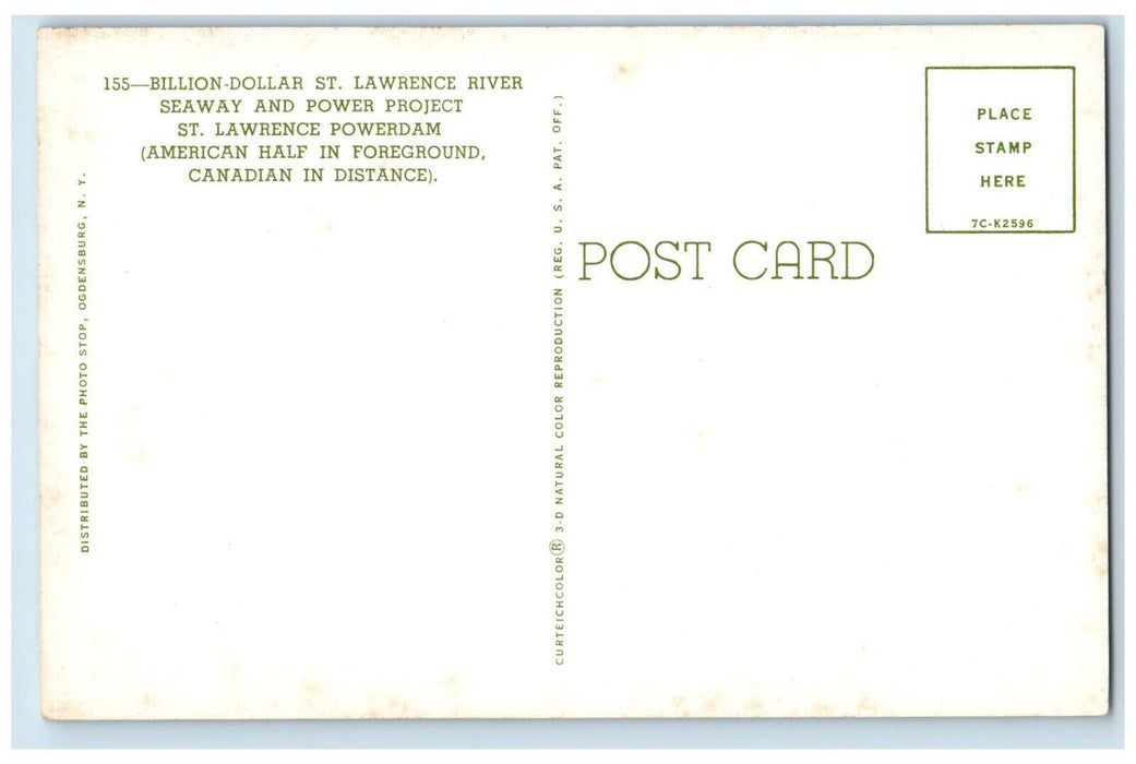 c1950's Billion Dollar St. Lawrence River Seaway & Power Project Canada Postcard