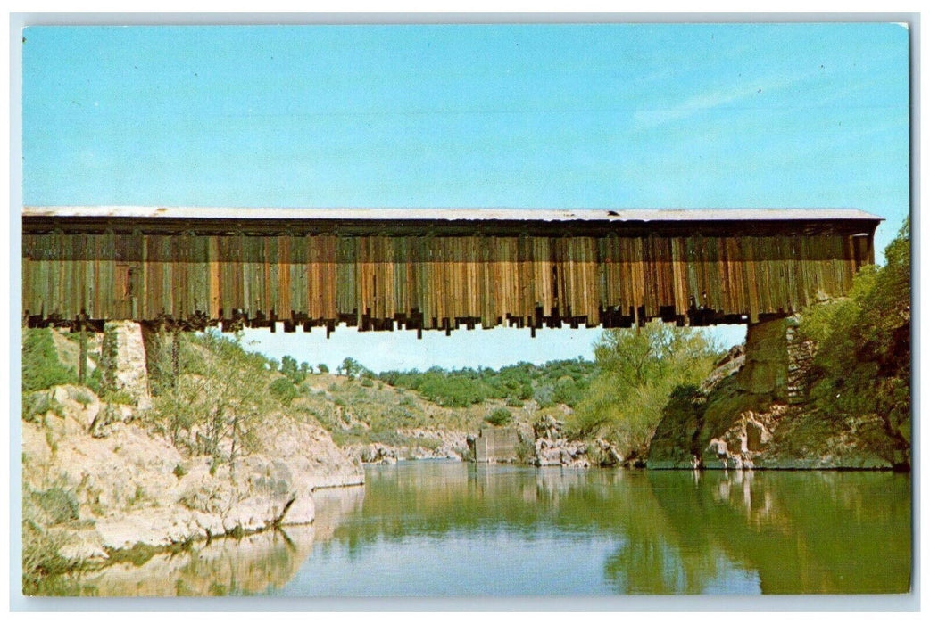 Knights Ferry CA, Knights Ferry Covered Bridge Across Stanislaus River Postcard