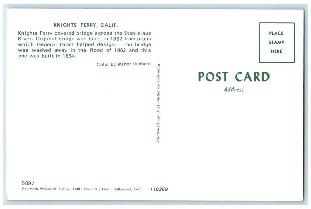 Knights Ferry CA, Knights Ferry Covered Bridge Across Stanislaus River Postcard