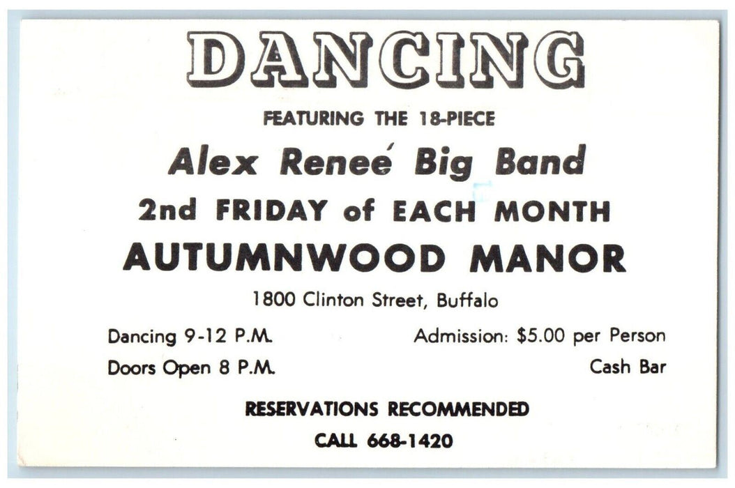 Alex Renee Big Band Dancing Autumnwood Manor Buffalo NY, Advertising Postcard