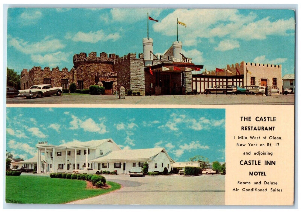 c1960's Castle Restaurant Castle Inn Motel Olean New York NY, Dual View Postcard
