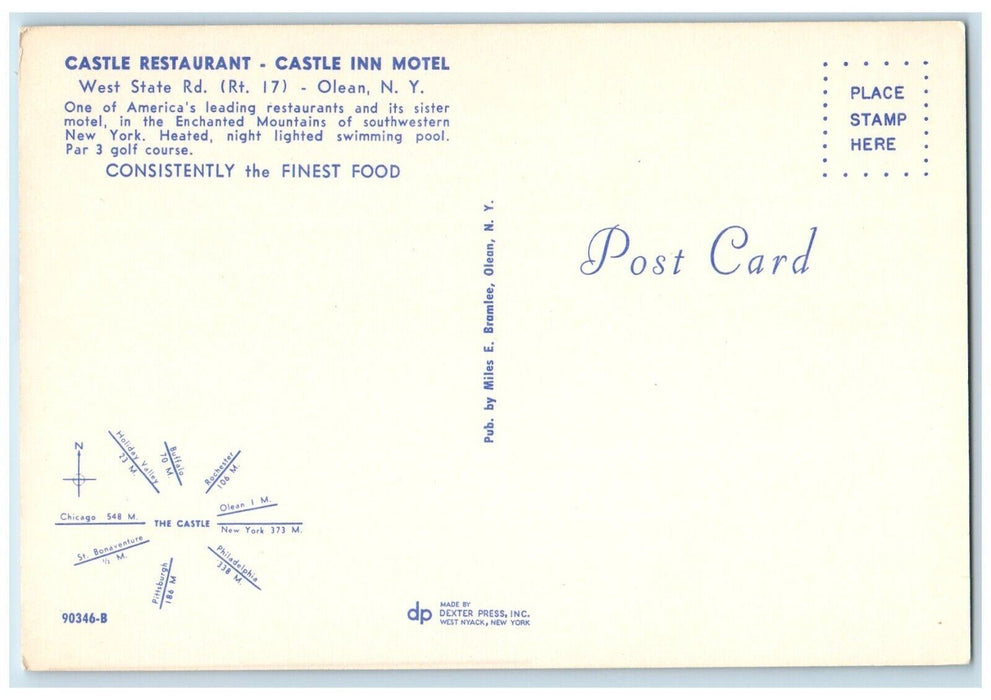 c1960's Castle Restaurant Castle Inn Motel Olean New York NY, Dual View Postcard