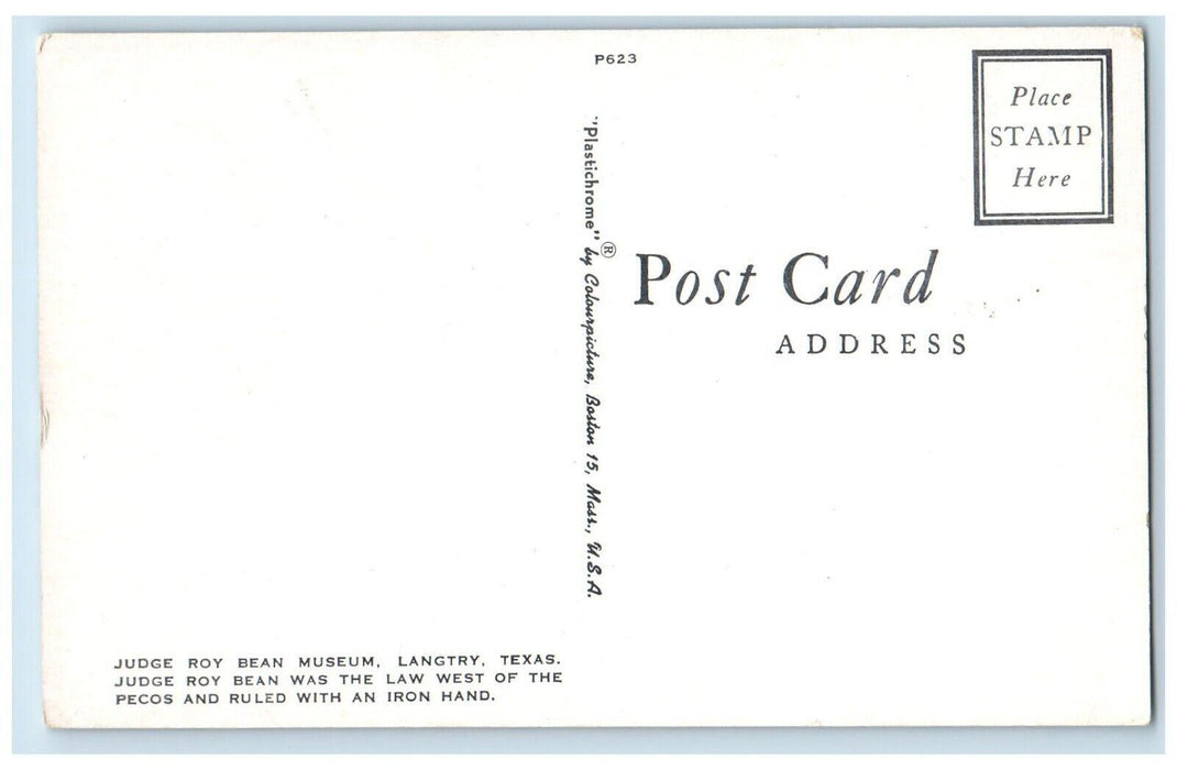 c1960's Judge Roy Bean Justice Of Peace Billiard Hall Langtry Texas TX Postcard