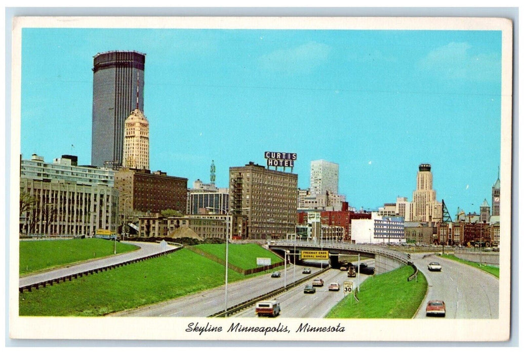 Skyline Freeway Scene Curtis Hotel Minneapolis Minnesota MT Vintage Postcard