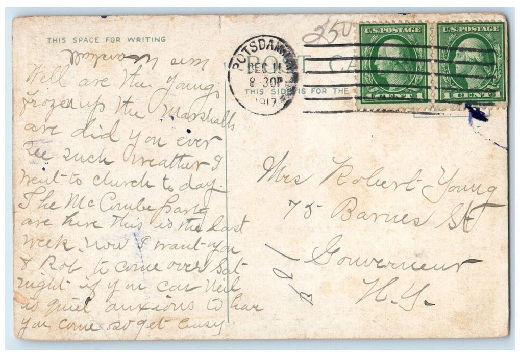 1917 Clarkson Memorial College Potsdam New York NY Antique Postcard