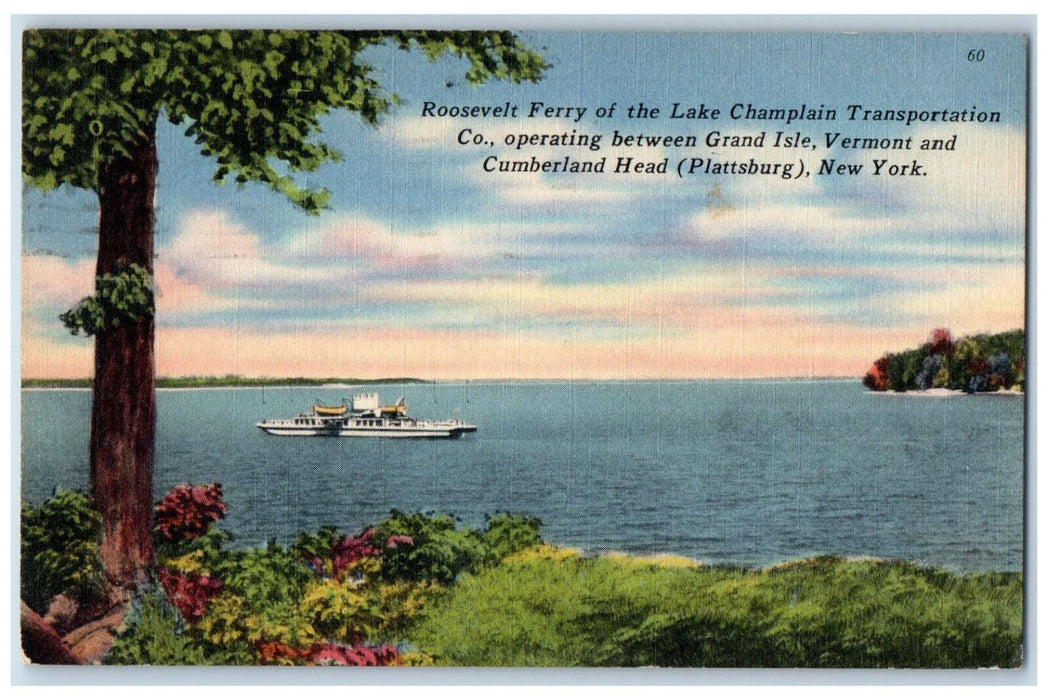 1955 Roosevelt Ferry of the Lake Champlain Transportation Plattsburg NY Postcard