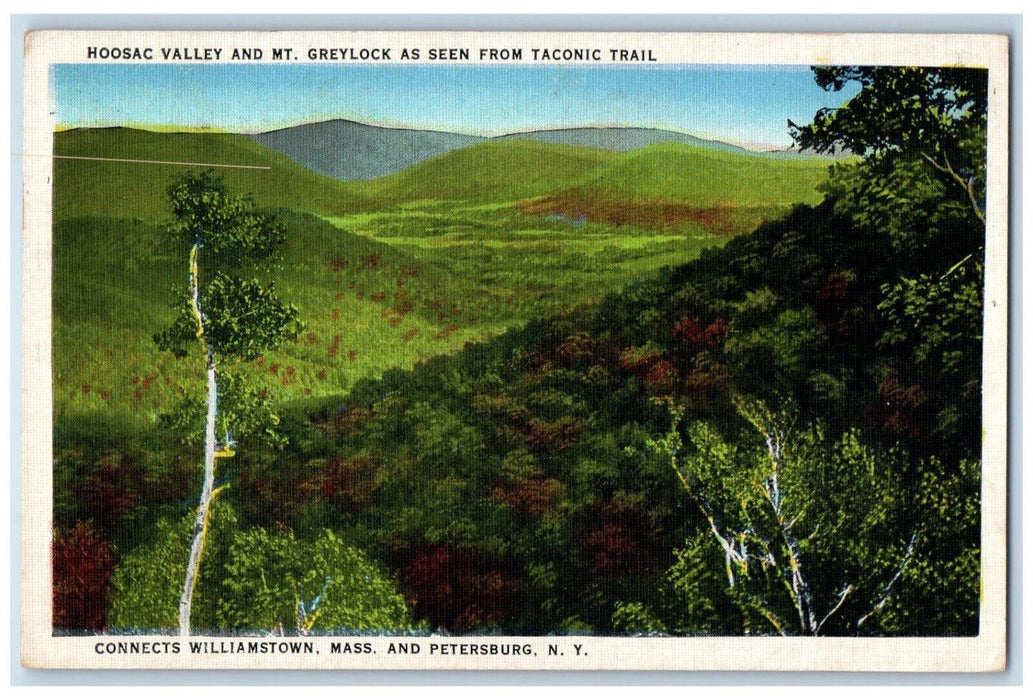 1936 Hoosac Valley and Mt. Greylock From Taconic Trail Williamstown MA Postcard