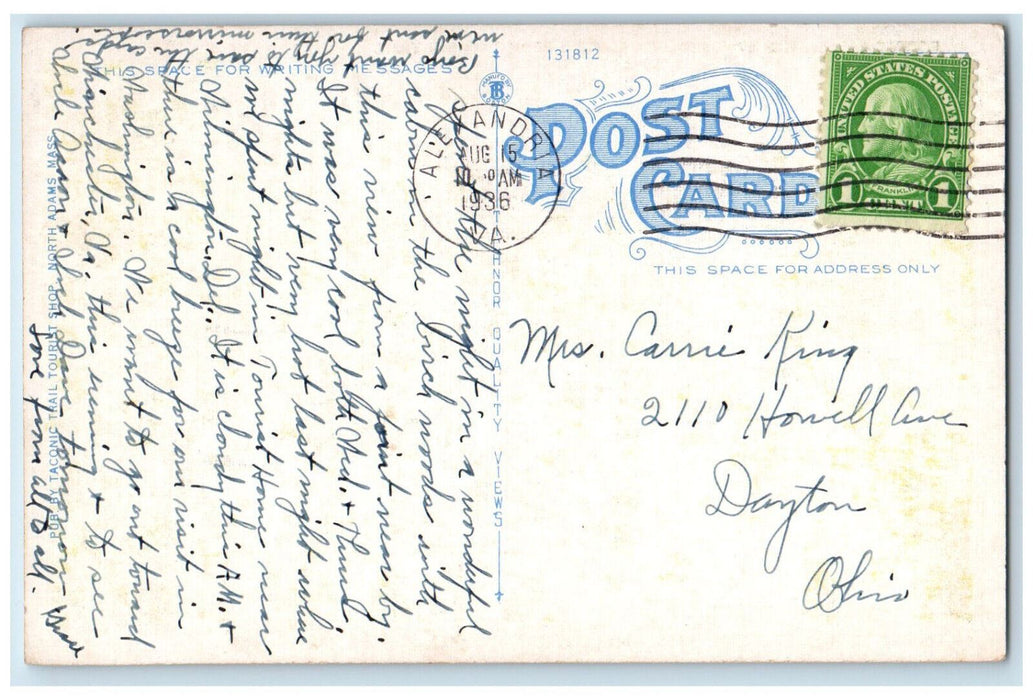 1936 Hoosac Valley and Mt. Greylock From Taconic Trail Williamstown MA Postcard