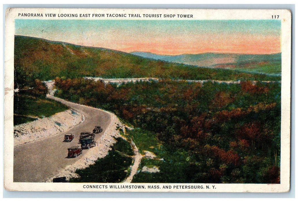1933 Panorama View From Taconic Trail Tourist Shop Williamstown MA Postcard