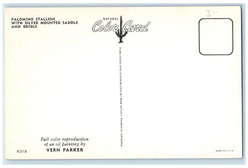 Palomino Stallion Silver Mounted Saddle And Bridle Horse Vern Parker Postcard