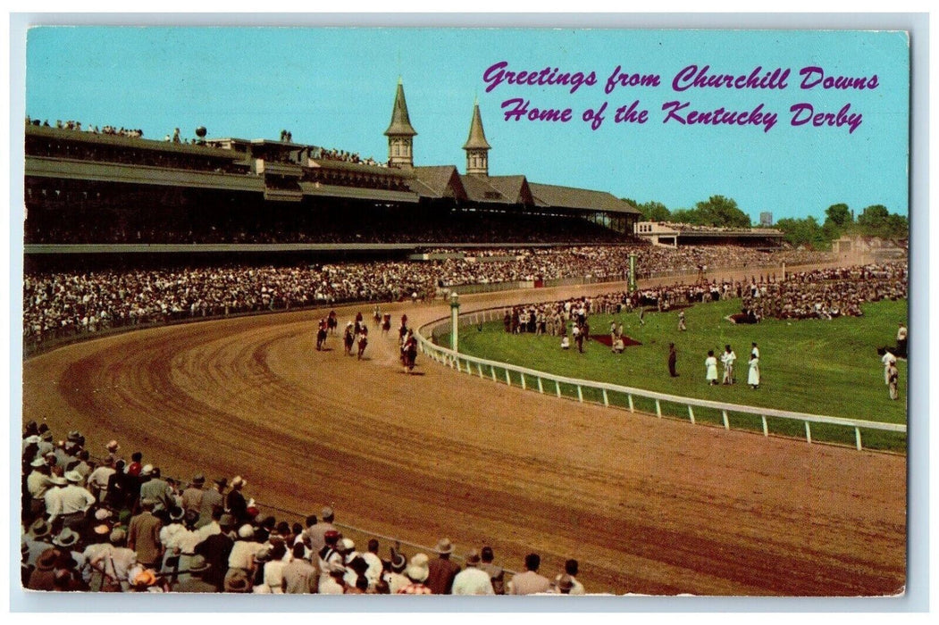 1964 Greetings From Churchill Downs Home Kentucky Derby Louisville KY Postcard