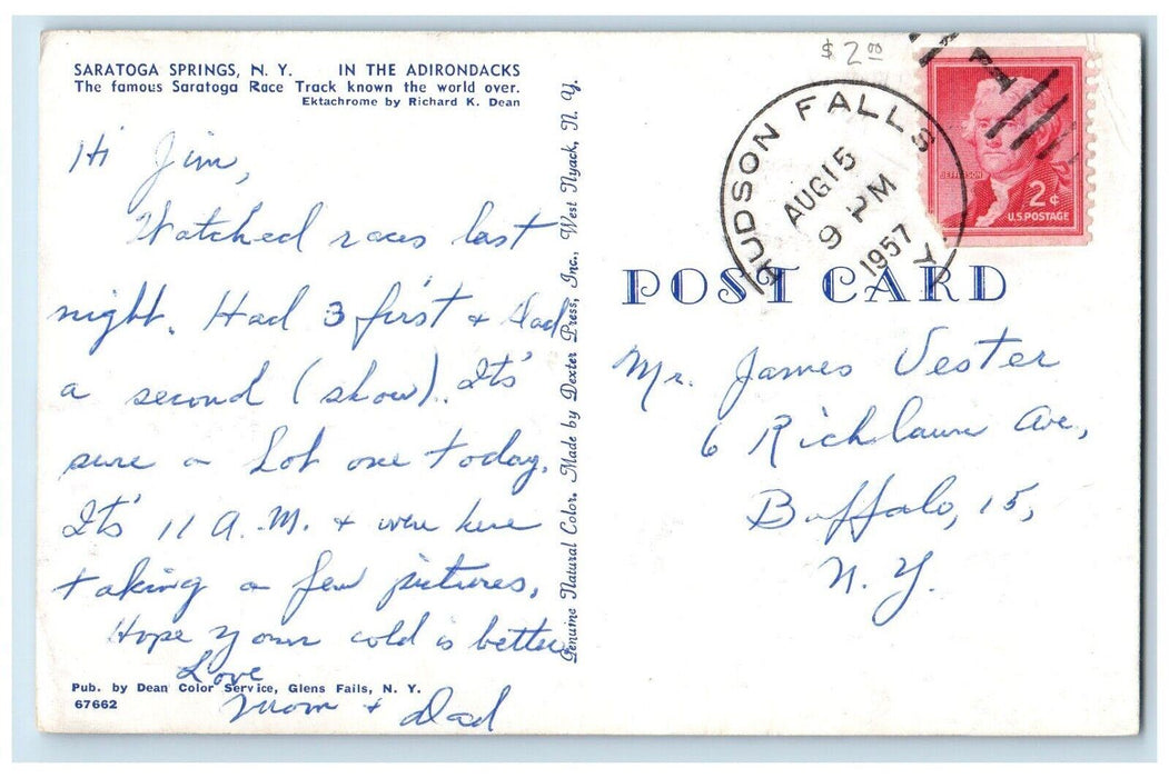 1957 Saratoga Springs NY, Saratoga Horse Race Track In The Adirondacks Postcard