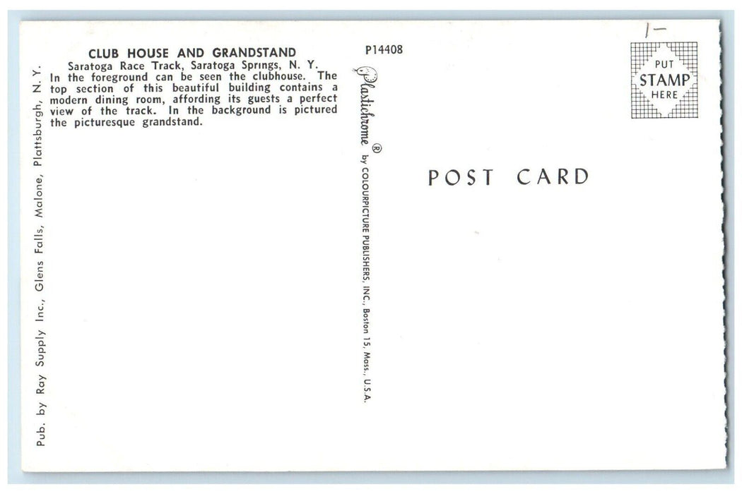 Saratoga Springs NY, Club House And Grandstand Saratoga Race Track Postcard