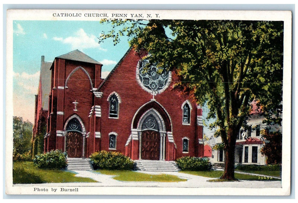 c1920's Catholic Church Penn Yan New York NY Burnell Photo Unposted Postcard
