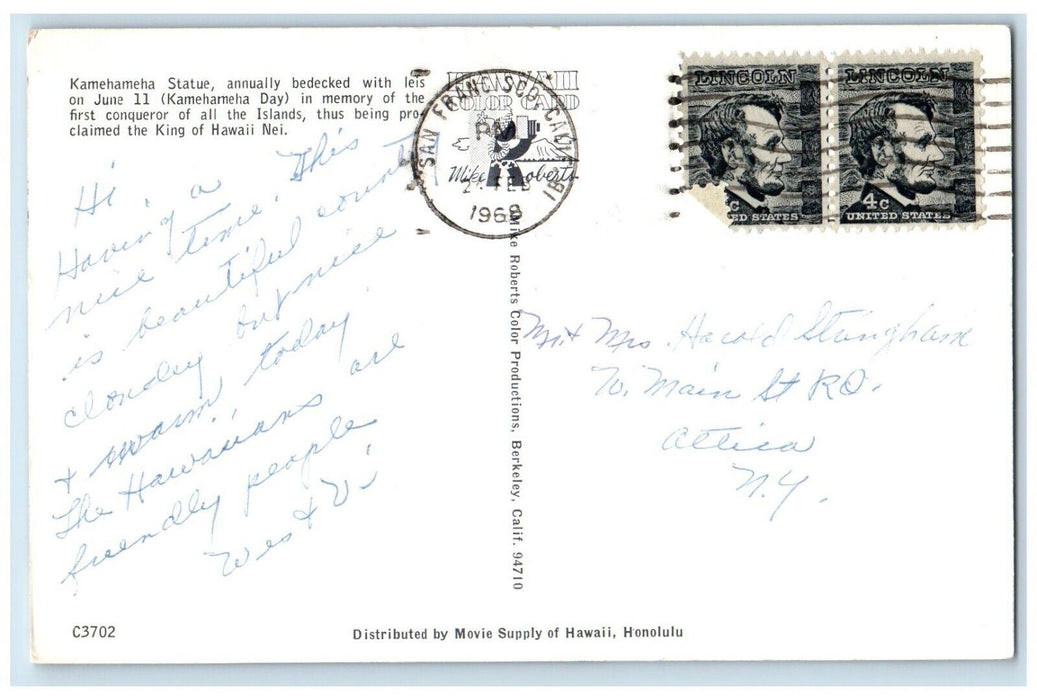 1968 Kamehameha Statue King Of Honolulu Hawaii HI Posted Vintage Postcard