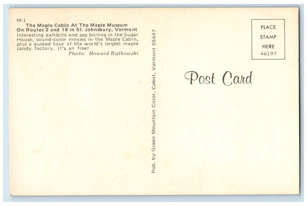 The Maple Cabin At The Maple Museum St. Johnsbury Vermont VT Vintage Postcard